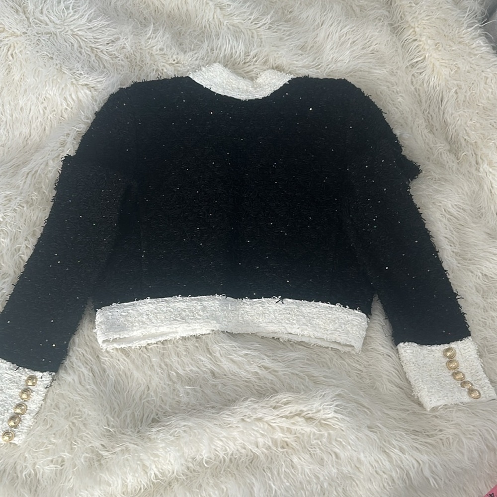 Balmain Black and White Textured Tweed Jacket - Picture 8 of 11